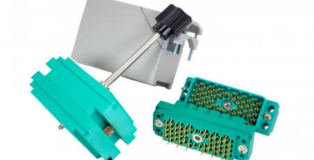 EDAC Rectangular+ family of Rack and Panel connectors offer a high reliability connection, ideal where a large number of wires are interconnected to a panel. Available in seven body sizes ranging from 14 to 120 contact positions. The hermaphroditic contact design provides a gas tight connection with superior shock and vibration resistance. Ease of mating is facilitated with the use of an actuating screw and lock nut, and polarized hardware.